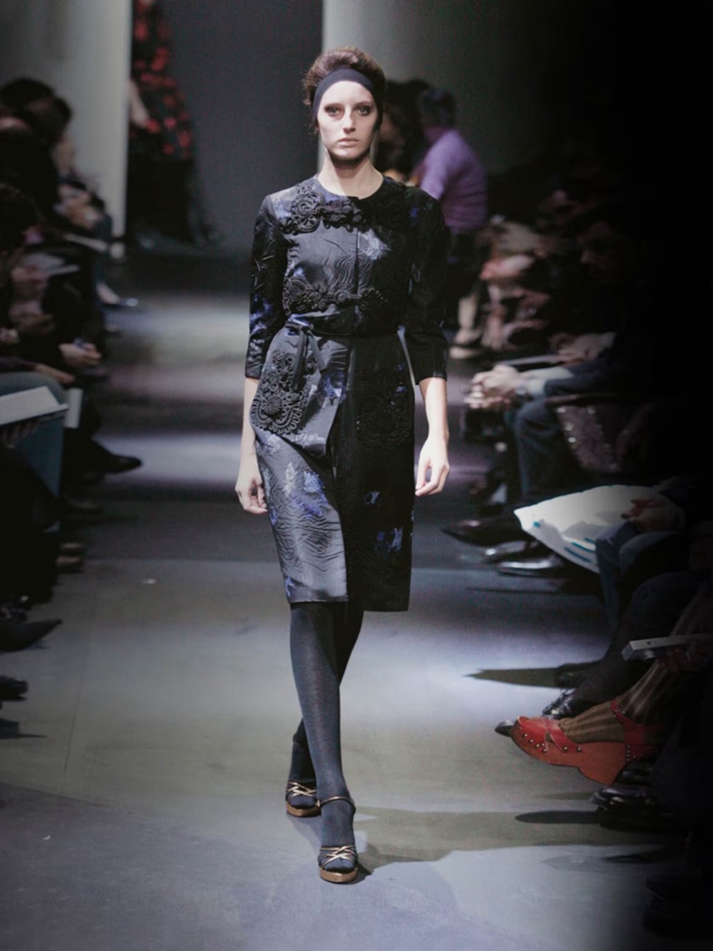 Prada Fall 2005 Black and Blue Rose Print Coat